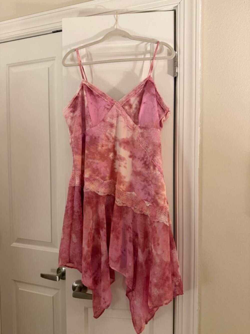 Pink Tie Dye Asymmetrical Slip Dress